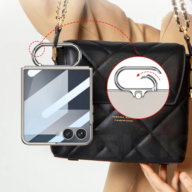 Ultra-thin Armor Ring Holder Case for Samsung Galaxy Z Flip 7 Back Screen Glass