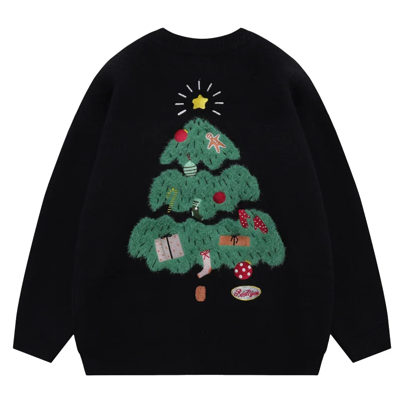 

Knitted Sweater Pullover Men's and Women's Same Thickened Warm Couple Christmas Top Flocking Plant Flower Embroidery round Neck