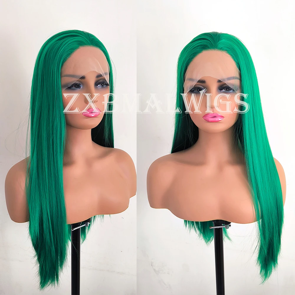 

ZXBMALWIGS Colored Green Blonde Straight Synthetic Lace Front Wigs For Women Lace Frontal Wig Pre Plucked Hairline Baby Hair