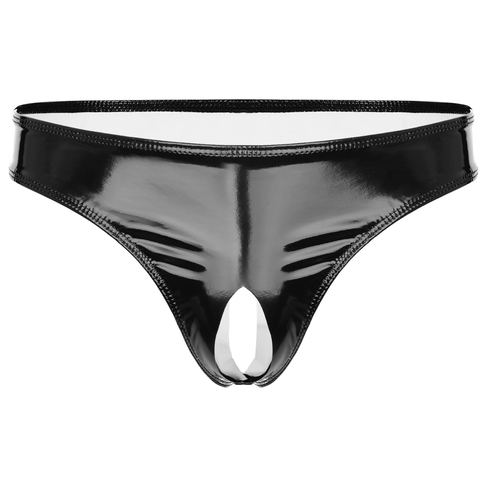 

Mens Sexy Panties Wet Look Shiny Leather Open Crotch Thong Male Sissy G-String Low Rise High Cut Mini Briefs Underwear Clubwear