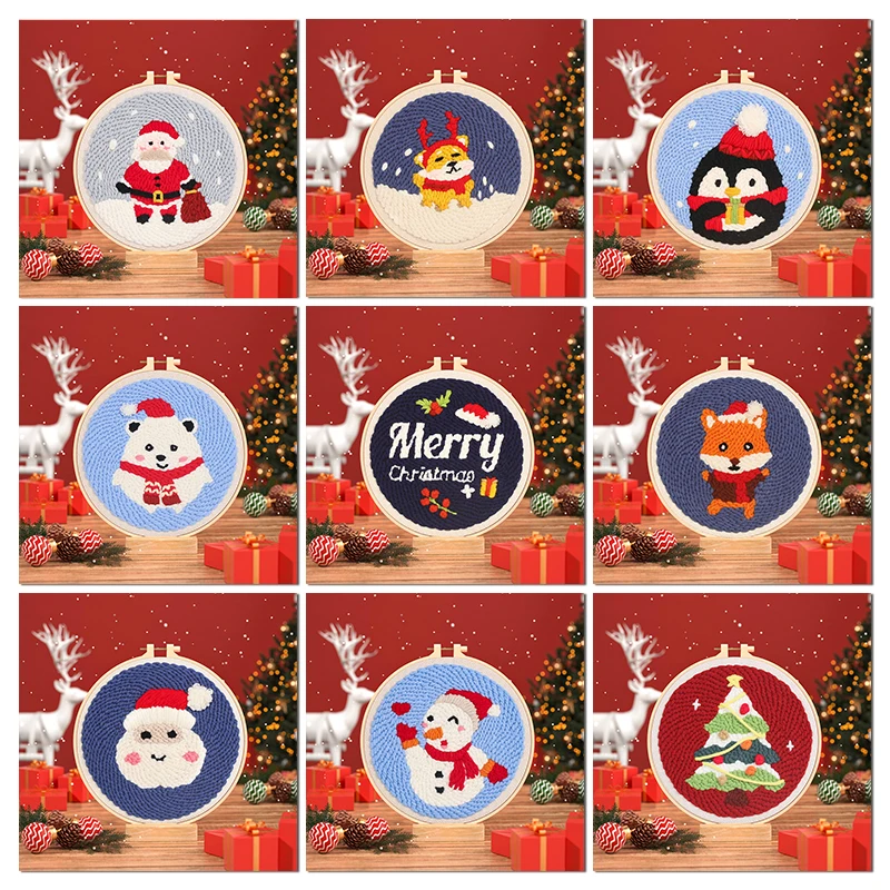 GATYZTORY Punch Needle Kit Christmas Punch Needle Frame Set For Beginners Easy Diy Hand Painted Ornaments