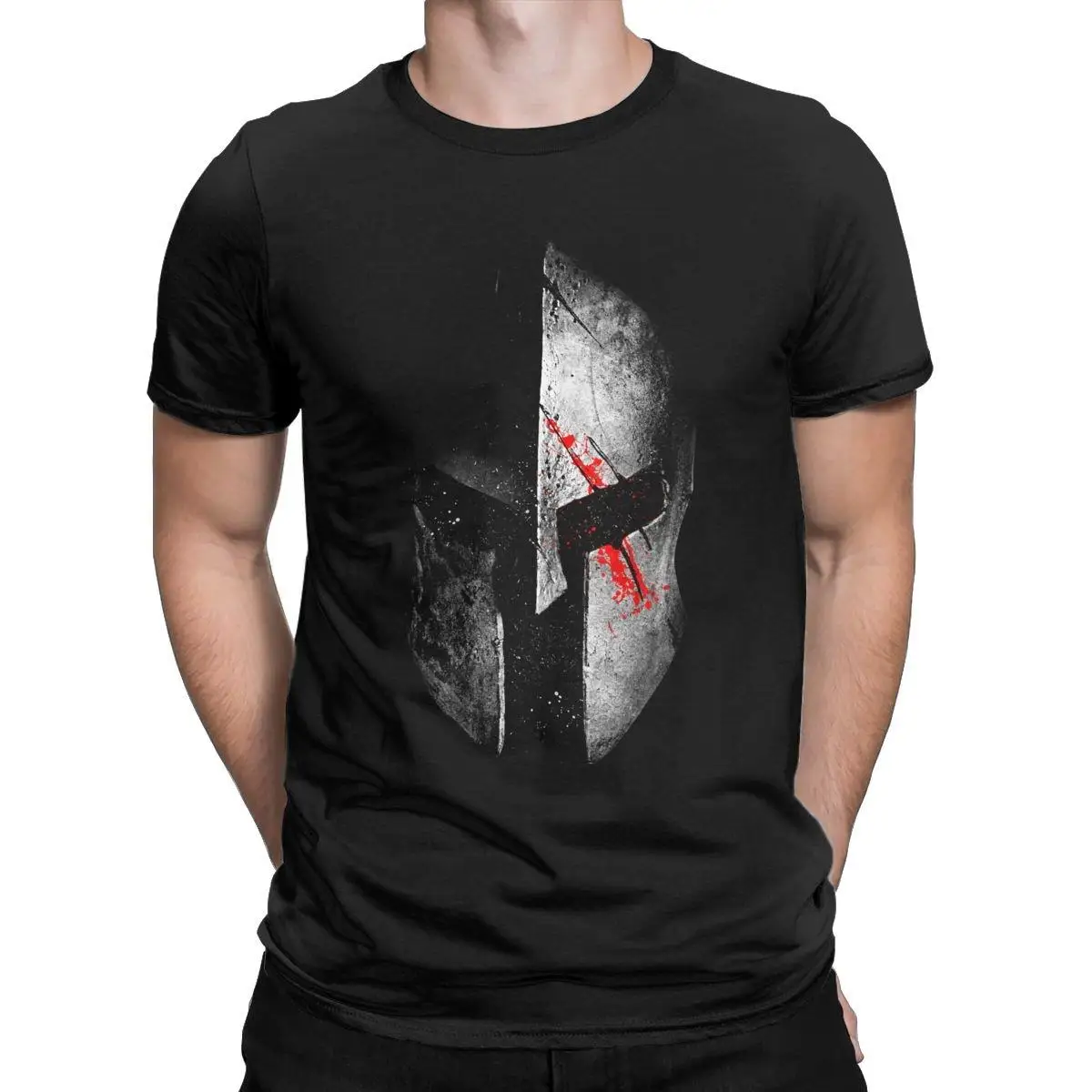 

Fun Spartan Sparta Helmet T-Shirt Men Round Collar 100% Cotton T Shirts Short Sleeve Tees Plus Size Clothes