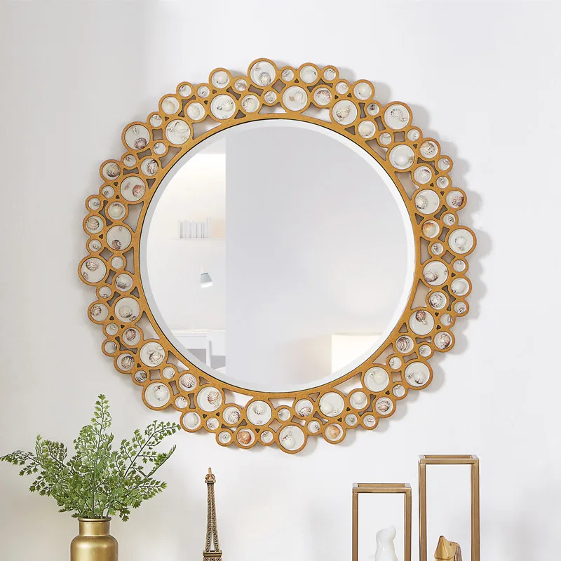 

Nordic Vintage Wall Mirror Bathroom Round Makeup Mirror Wall Design Luxury European Espejos Decorativos De Pared Home Decoration