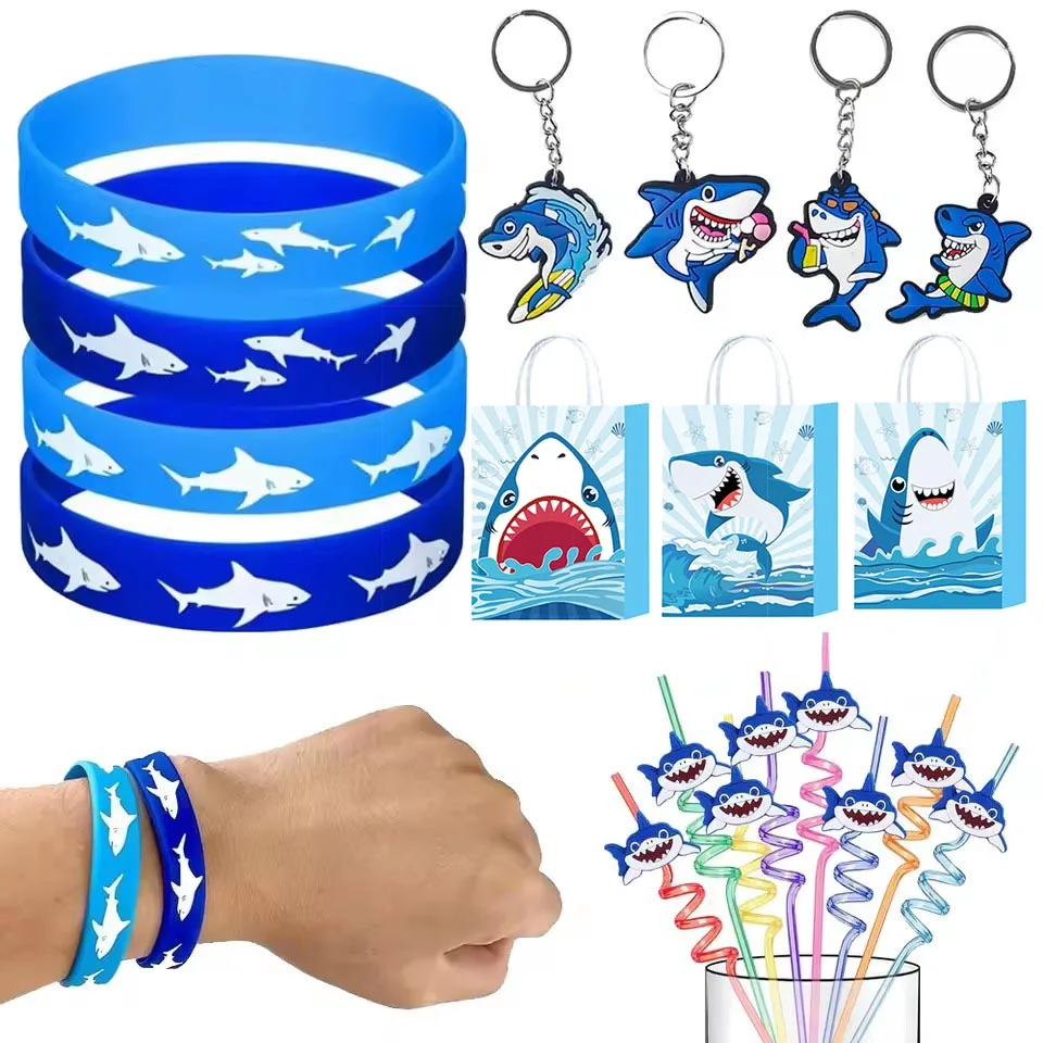 Hai Party Gefälligkeiten Gummi Armbänder Armband Hai Schlüsselanhänger Party Geschenktüte Unter Dem Meer Hai Geburtstag Party Kinder Geschenk Supplie