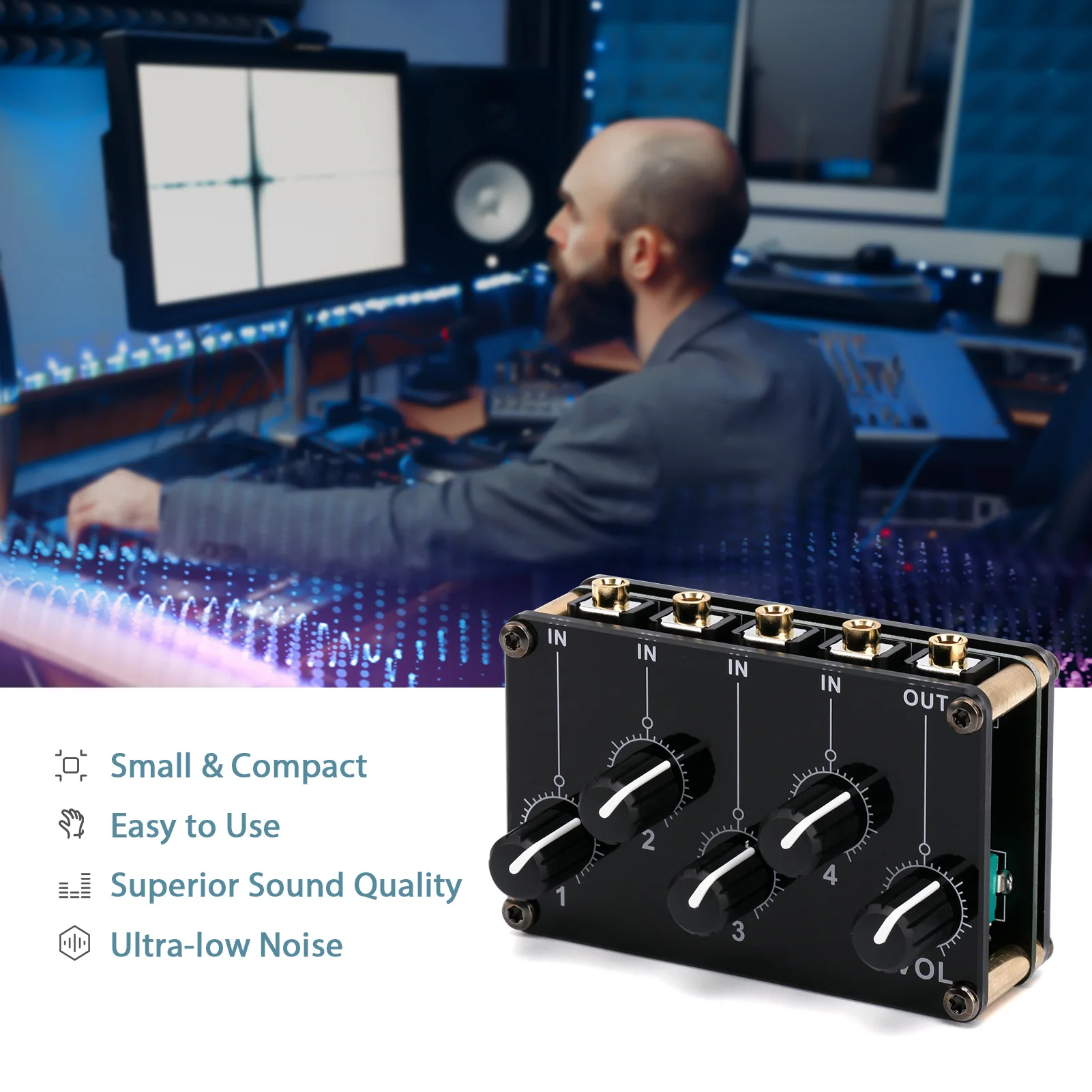 4-in-1-out Passive Mixer Module Mini Stereo 4-Channel Passive Mixer Audio 4 Audio Input to 1 Output Ultra Compact