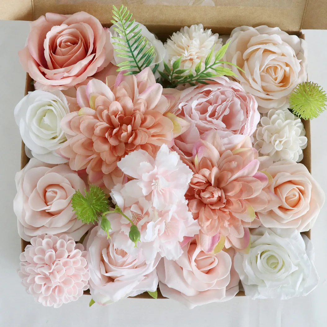 Yannew Rosa Blau Künstliche Blumen Combo Box Set für DIY Blumenarrangement Hochzeitsstrauß Party Tischdekoration Dekoration – Detail 12