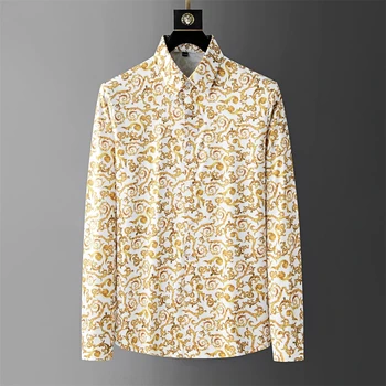 Luxury printed shirt men's long-sleeved casual shirt fashionable street Korean high-end sense oversized comfortable men's XS-6XL