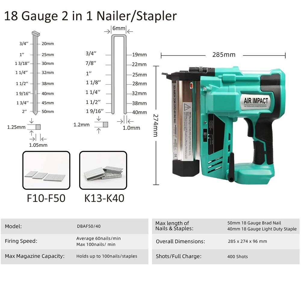 Qimu Heavy Duty 2-in-1 Metal Staple/Nail Gun With Type 18G Electric Staple Nail Gun Brad Nailer Stapler With Battery And Charger, Woodworking - View #8