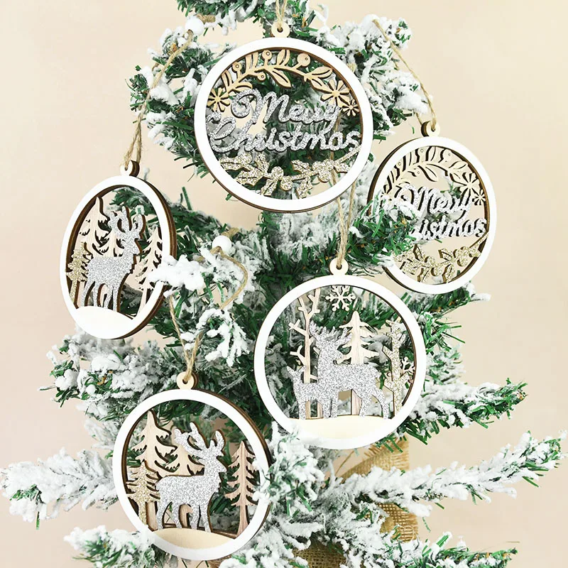 

3pcs Hollow Elk Christmas Wooden Hanging Pendants Christmas Tree Ornament Merry Christmas Decor New Year Navidad Natal Kids Gift