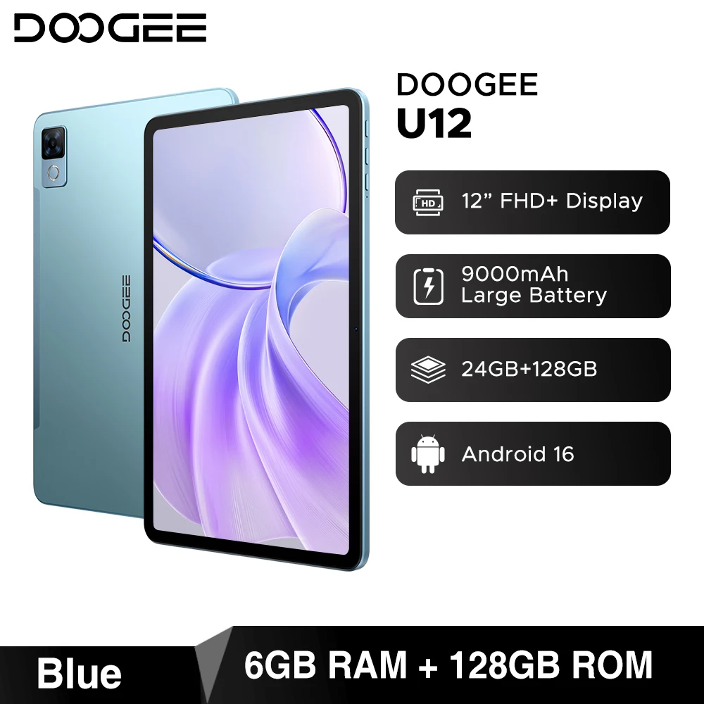 DOOGEE U12 Tablet PC Android 16 Gemini AI 12'' FHD+ Screen 24GB