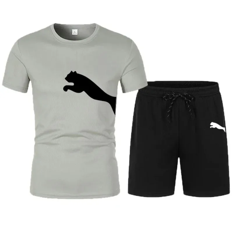 New,Men's T-Shirt and Short Pants Set, Sportswear, Streetwear, Tracksuit, Cotton T Shirts, Shorts Suit, Summer, Two Piece Sets