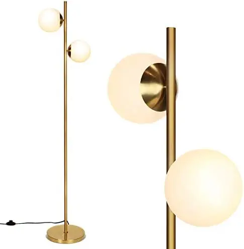 

Century Floor Lamp with 2 LED Bulbs for Living Room, Frosted Glass Lamp with Foot Switch, Modern Tall Pole Standing Light for H