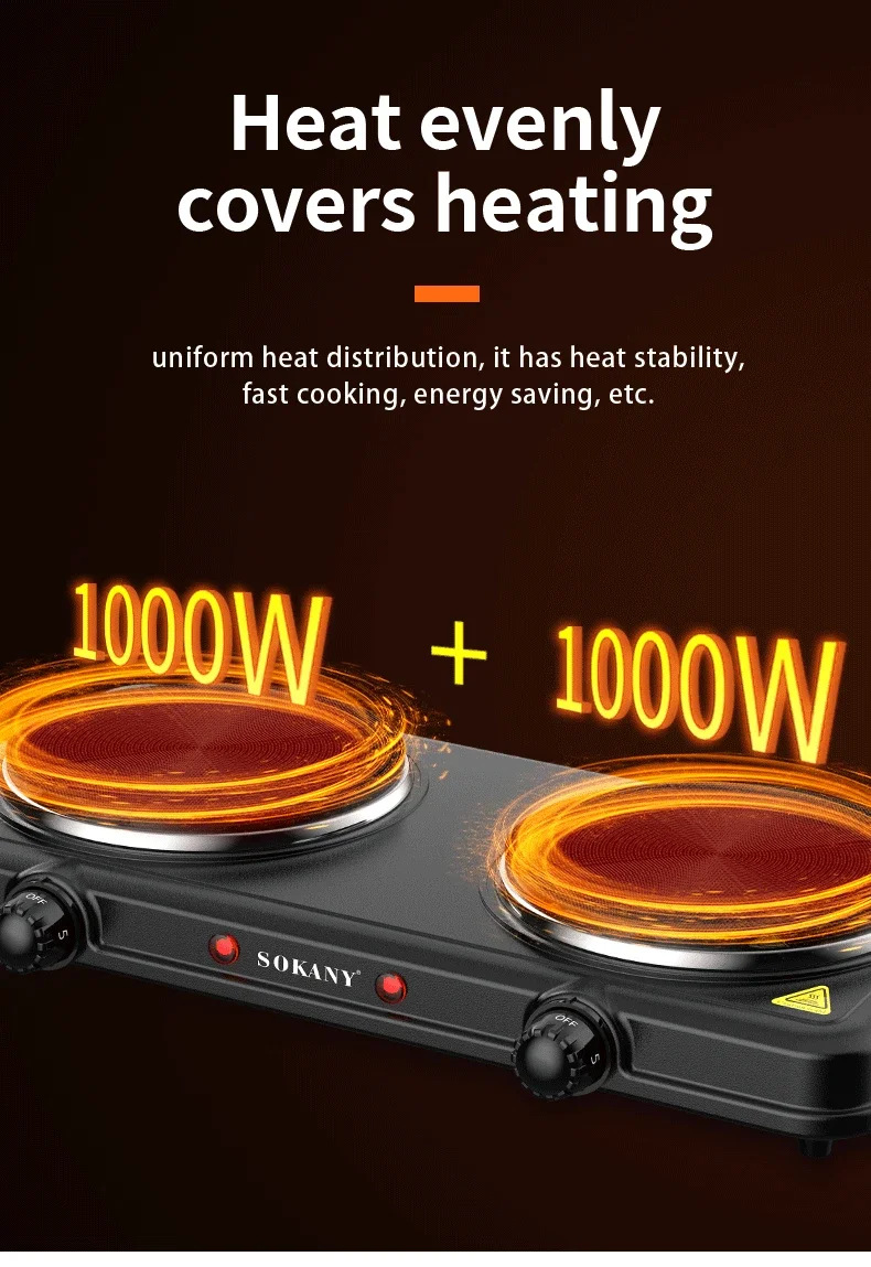 2000W Electric Hot Plate for Cooking, Dual Control Infrared Cooktop, Double Burner, Portable Countertop Burner, Electric Cooktop