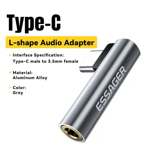 Essager L-shape Type-C to 3.5mm Jack Audio Adapter for iPhone 16 15 Samsung Lighting to 3.5mm Headphone Adapter for iPhone 14 1 - Image 8