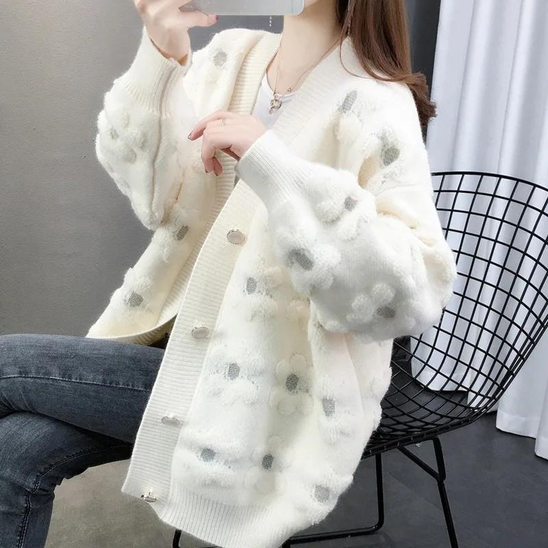 

Flower Crochet Cardigan Winter Women Thick Long Cardigan Knitted Sweater Women 2023 Jumoper Cardigan Long Sleeve Coat Female