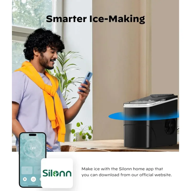 Qwsilonn smart countertop ice maker compact Wi-Fi Ice Maker app control 2 ice cube sizes portable maker with self cleaning