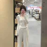 Fce Lined Long Sve U-Ne Base irt Women's Autumn Winter Inner Wear Korean Sle Commute Faion Regular Length T-irt