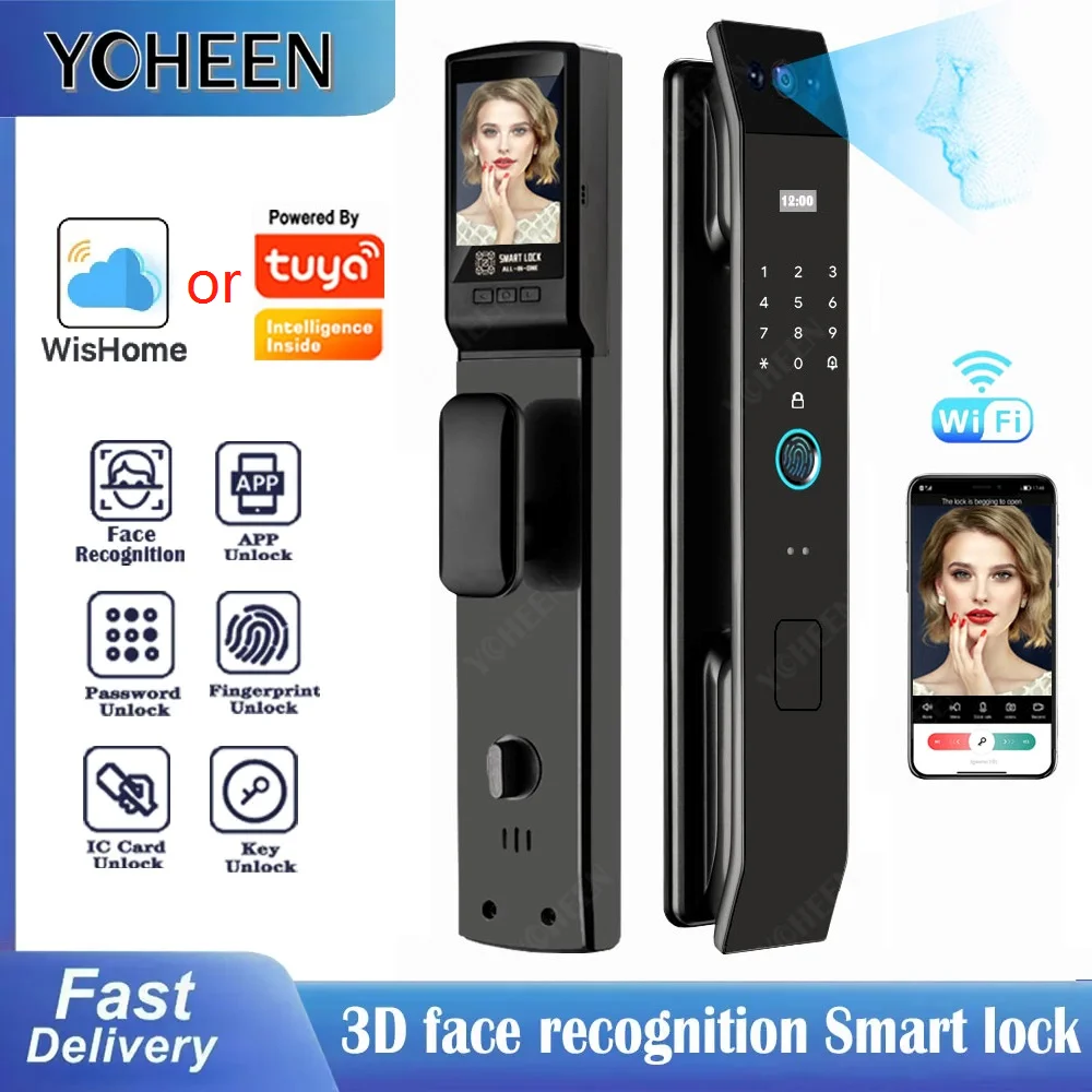 Fingerprint Door Lock Smart Door Lock Electronic Lock Smart Lock 3D Face Recognition Door Lock Tuya App Video Intercom Unlock Digital
