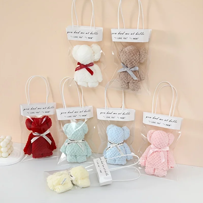 10pcs/5Set Teddy Bear Towel Gift Set, Wedding Companion Gift, Comes with Transparent Bag  Suitable for Christmas, Birthday