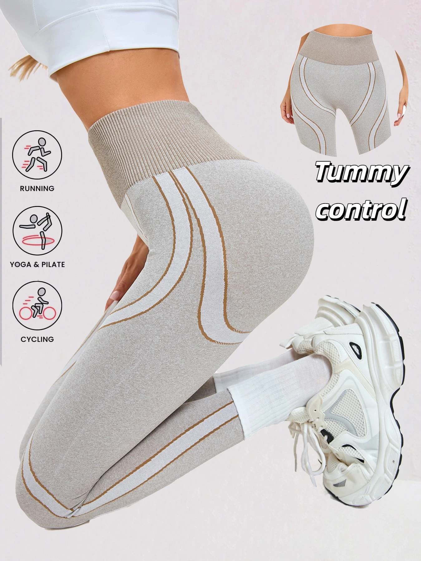 Women's Yoga Pants Constrast Fashion High Waist Leggings Tummy Control Hip Lifting Sports Workout Gym Tights 1