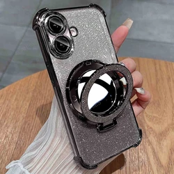 Four-Corner Anti-Shock Protective Case with Makeup Mirror Stand for Moto G82 5G (JMCX Black)