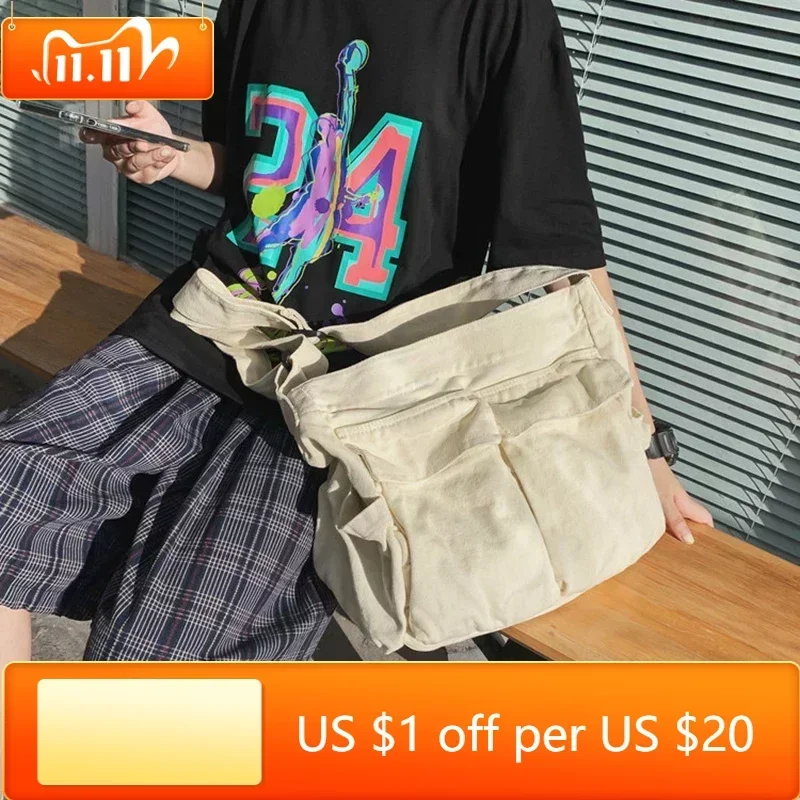 

Women's School Messenger Bags For Women Shoulder Ladies Designer Handbag Solid Large Capacity Casual Canvas Shoulder Female Bags