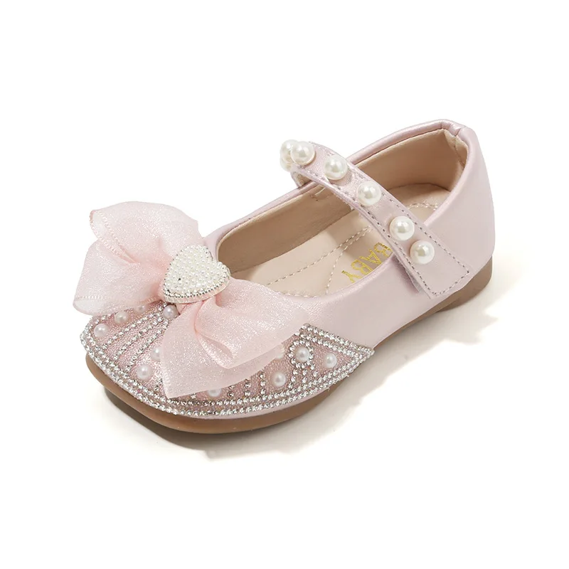 

CUZULLAA Spring Children Girls Princess Lace Bowtie Casual Shoes For Autumn Kids Girls Hook & Loop Flat Shoes Size 21-30