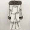 Reality Fur Autumn Winter Long Warm Fur Real Rabbit Fur Coat Women Natural Fox Fur Jacket Female Belt Rabbit Fur Coat Women 3
