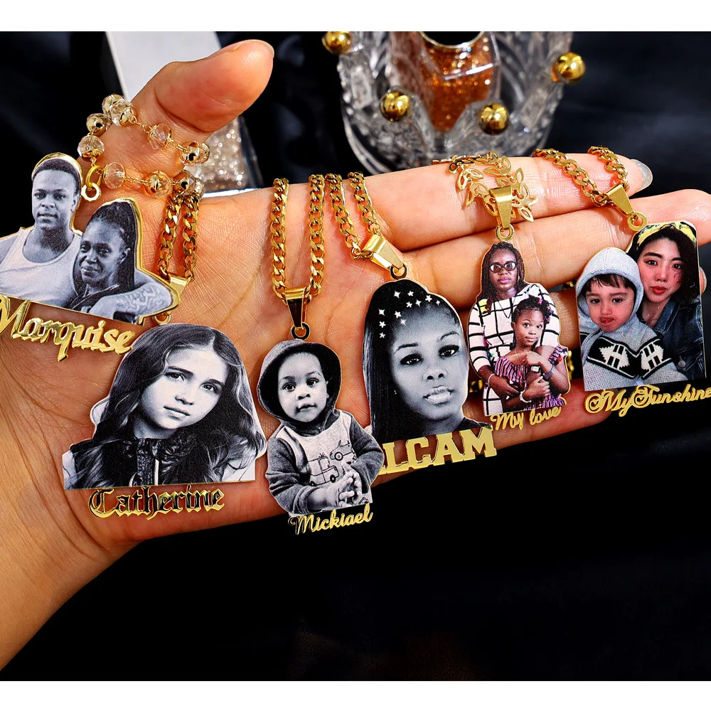 Hiphop Styles 925 Sterling Silver Personalize Photo Necklace With Name Portrait Picture Fathers Day Family Gifts Jewelry