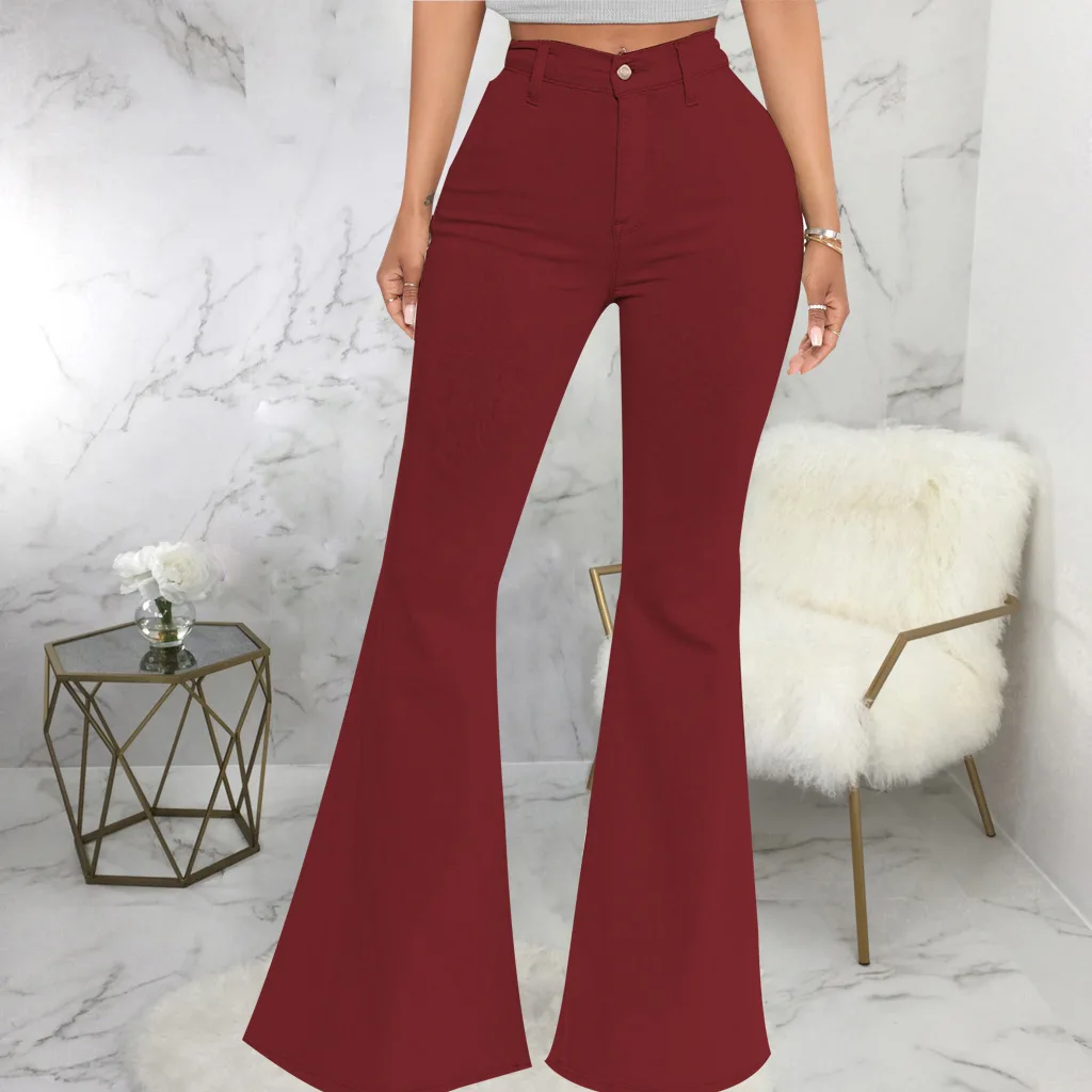 leather pants Tilorraine 2022 European and American fashion high waist versatile slim elastic denim flared pants  jeans woman  wide leg jeans cargo pants