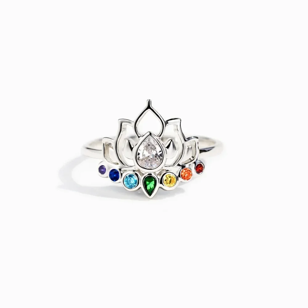 

Fashionable and Luxury 925 Silver Lotus Women's Bohemian Ring Simple Colored Zircon Wedding Exquisite Jewelry Gift