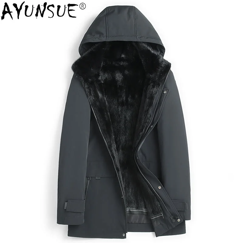 

2024 Winter Jacket Men Casual Mink Fur Liner Coat Male Hooded Warm Black and Green Parkas Man Veste Homme SQQ829