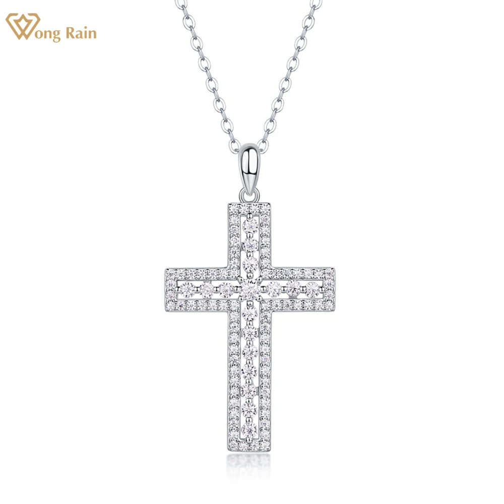 

Wong Rain 100% 925 Sterling Silver VVS1 3EX D Color Real Moissanite Diamond Gemstone Cross Pendant Jewelry Women Necklace GRA