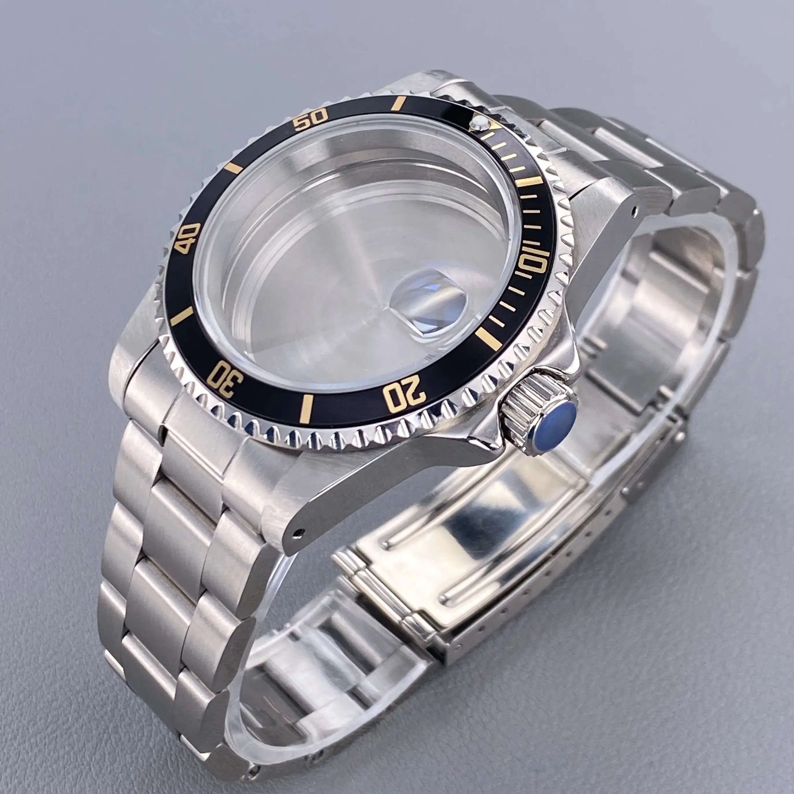 Vintage 39.5MM GMT/SUB Watch Case with 120-Click Bezel & Sapphire Glass
