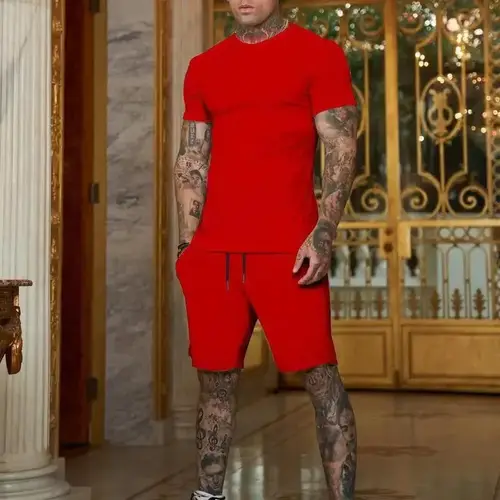 Fashionable and Casual Summer Outdoor Sports Suit Men's Breathable T-Shirt Shorts Casual and Fashionable Two-Piece Set Tracksuit - Image 5