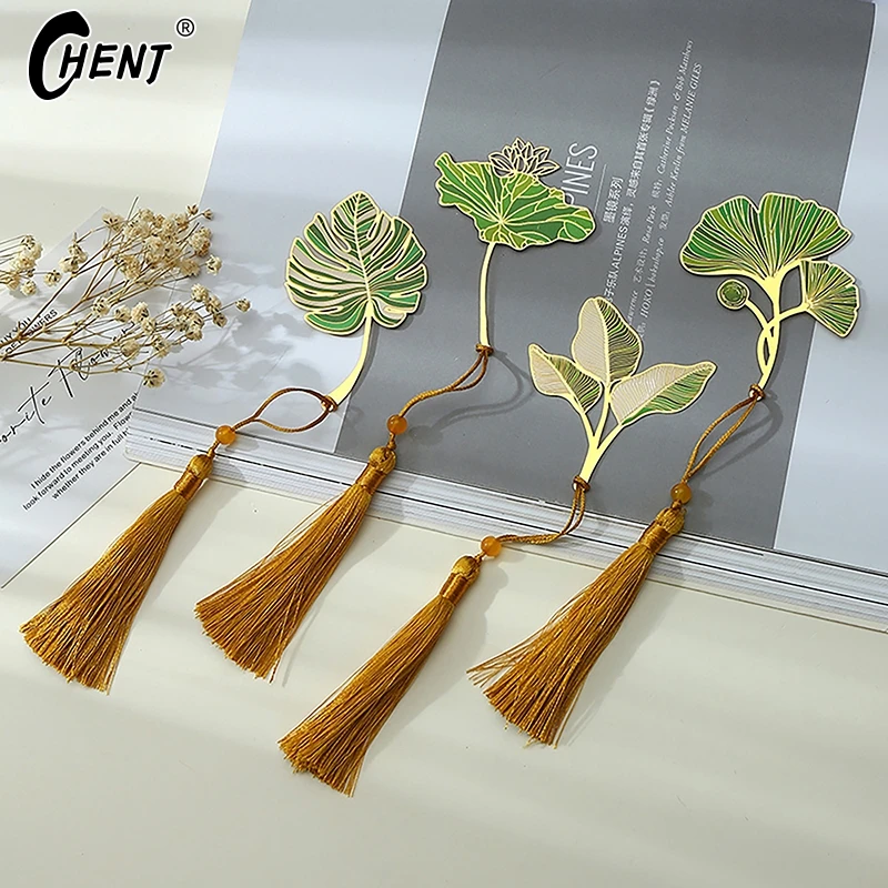 

Металлическая Закладка в виде листьев лотоса в старинном стиле, национальная и креативная стильная закладка для студентов, подарок