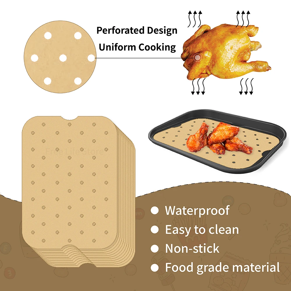 Air Fryer Paper Disposable Air Fryer Liners Air Fryer Accessories Air Fryer Liners Parchment Baking Paper 50Pcs Air Fryer Disposable Paper Non-Stick Parchment Paper Liners for Ninja Foodi XL Smart FG551 6-in-1 Indoor Grill Accessories