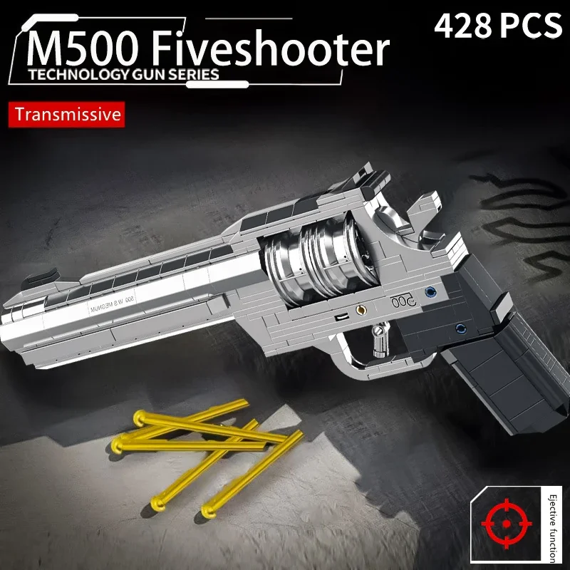 2025 NEW Military M500 Revolver Pistol Building Blocks Kits M10 MP7 Submachine Gun Shoot Bullet Weapon Bricks Toys For Kids Gift 1