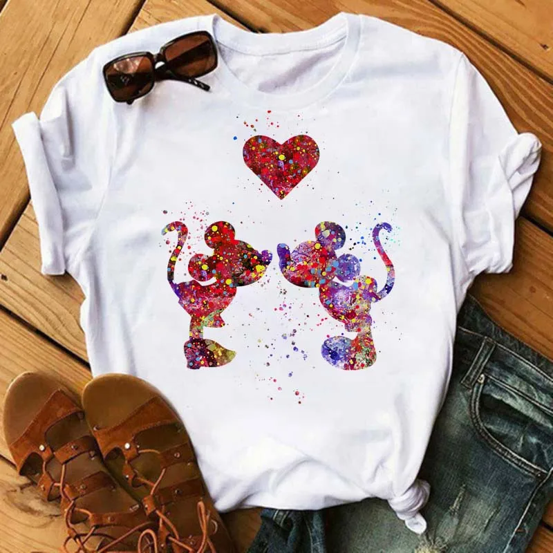

Kawaii Disney Микки Маус Минни модная женская Футболка Harajuku Ulzzang с круглым вырезом Женская блузка летняя одежда с короткими рукавами