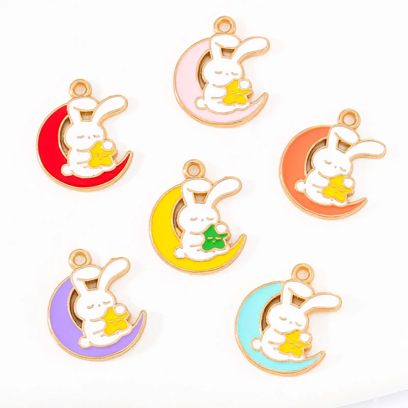 

20pcs 16*17mm Colorful Enamel Moon Rabbit Star Pendant DIY Women's Necklace Bracelet Earring Ornament Charm For Jewelry Material