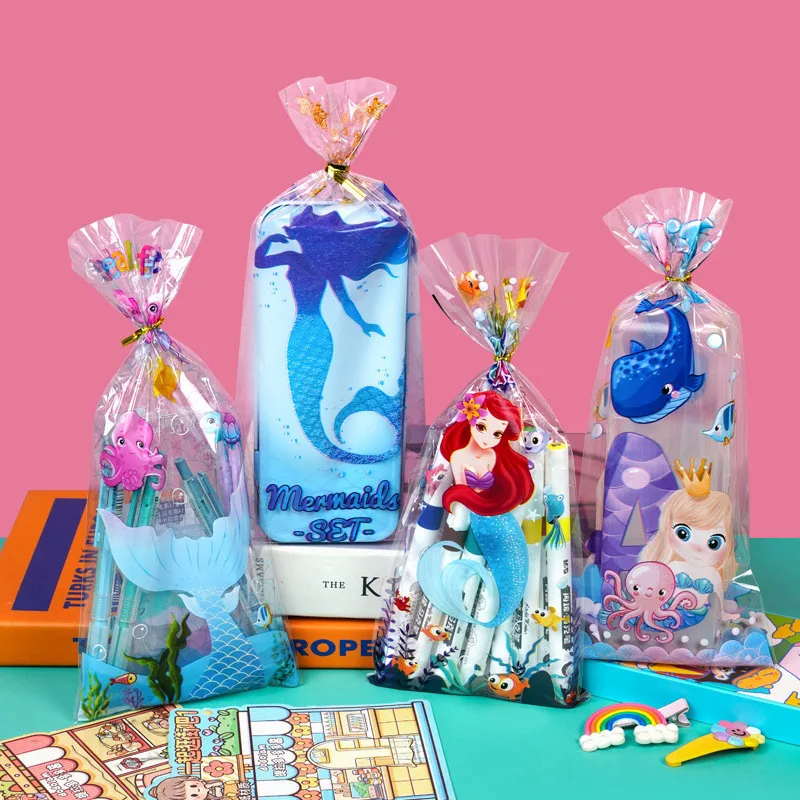 

50Pcs Cartoon Mermaid Unicorn Dinosaur Children Birthday Party Decoration Kids Gift Packaging Bags Flat Pocket With Tie