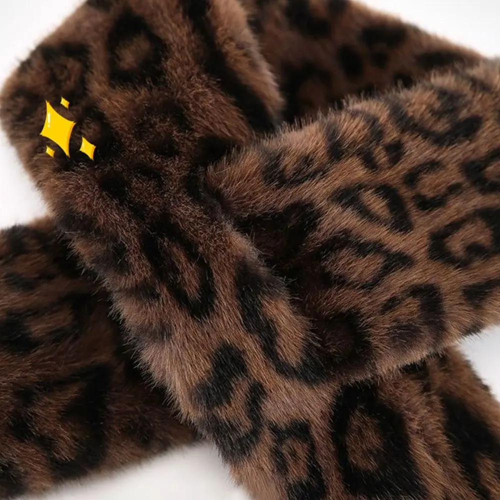 Thicken Warm Leopard Print Scarf Soft Faux Rabbit Fur Faux Fur Scarf Windproof Faux Collar Cross Scarf Winter Season