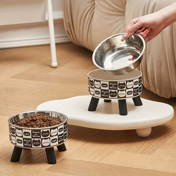 1pcsElevated stainless steel cat bowl with neck protection design - anti slip, anti pointed feeding tray for cats, cat food bowl 2