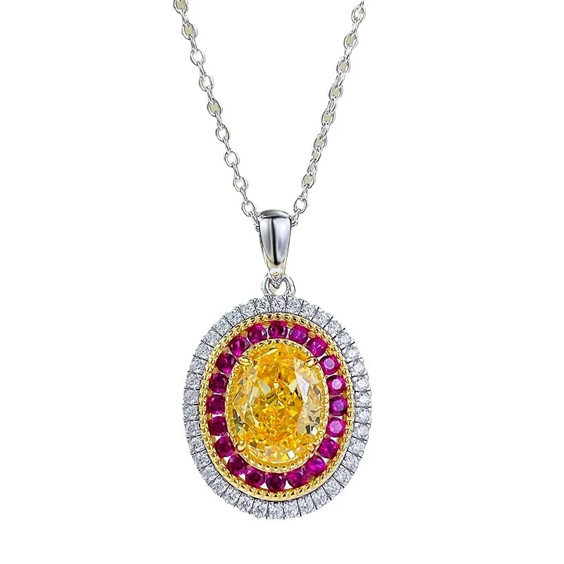 

S925 Silver Necklace with Yellow Zircon Inlaid 7 * 9 Small and Popular Design Versatile Necklace Boutique Jewelry for Women