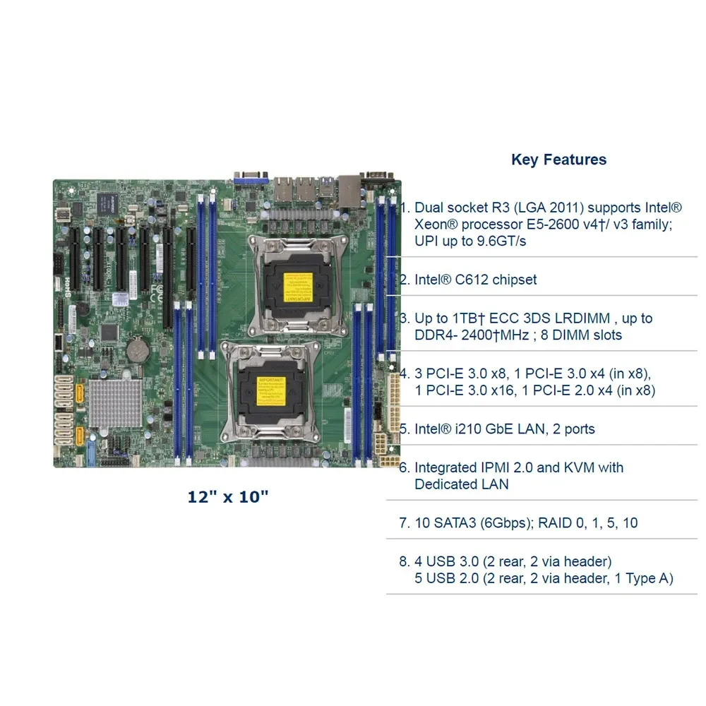 ۸ũ X10DRL-I , C612 LGA 2011-3 V3 DDR4 ECC  ũ̼ κ PCI-E3.0, SATA3 USB3.0