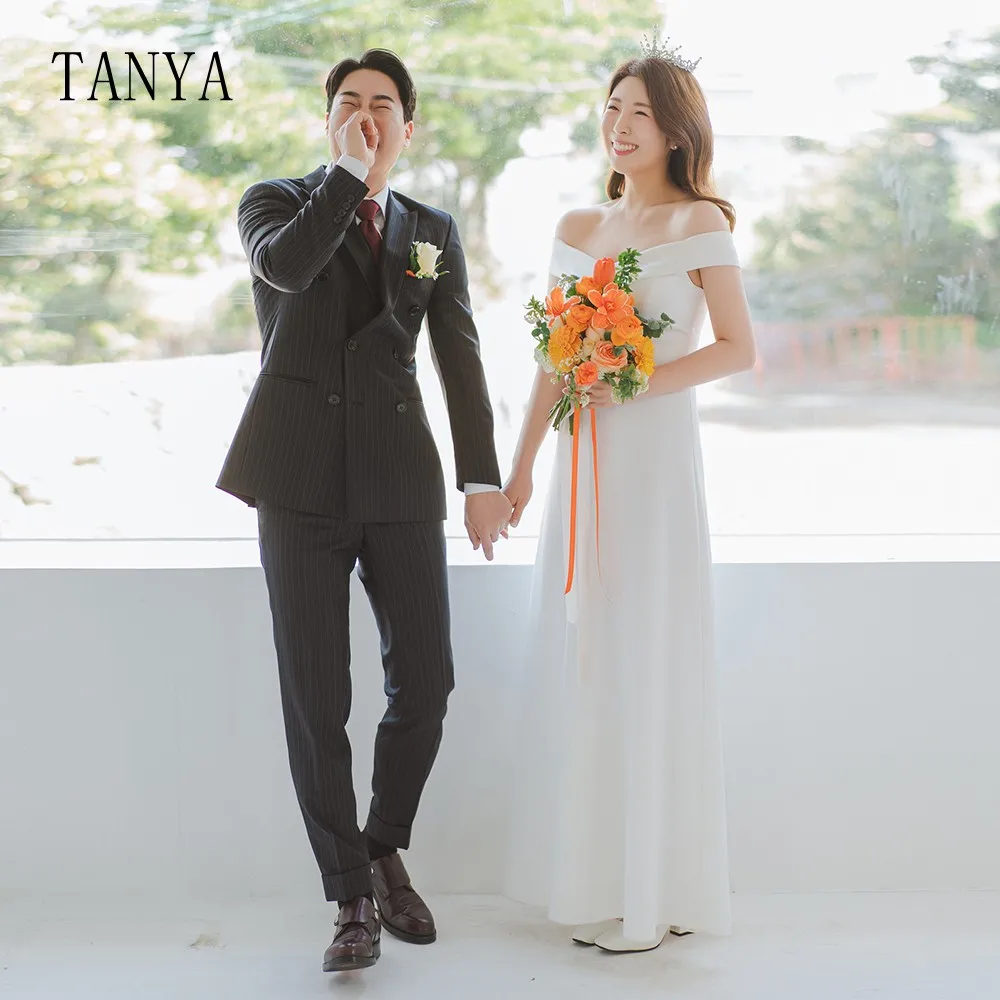 

Женское атласное свадебное платье, мягкое простое ТРАПЕЦИЕВИДНОЕ ПЛАТЬЕ с открытыми плечами и вырезом лодочкой, со шнуровкой, длиной до щиколотки, индивидуальный пошив, TT560