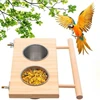 bird feeder stainless steel pet parrot feeding bowl with wooden stand feeding watering supplies for birds double bowl