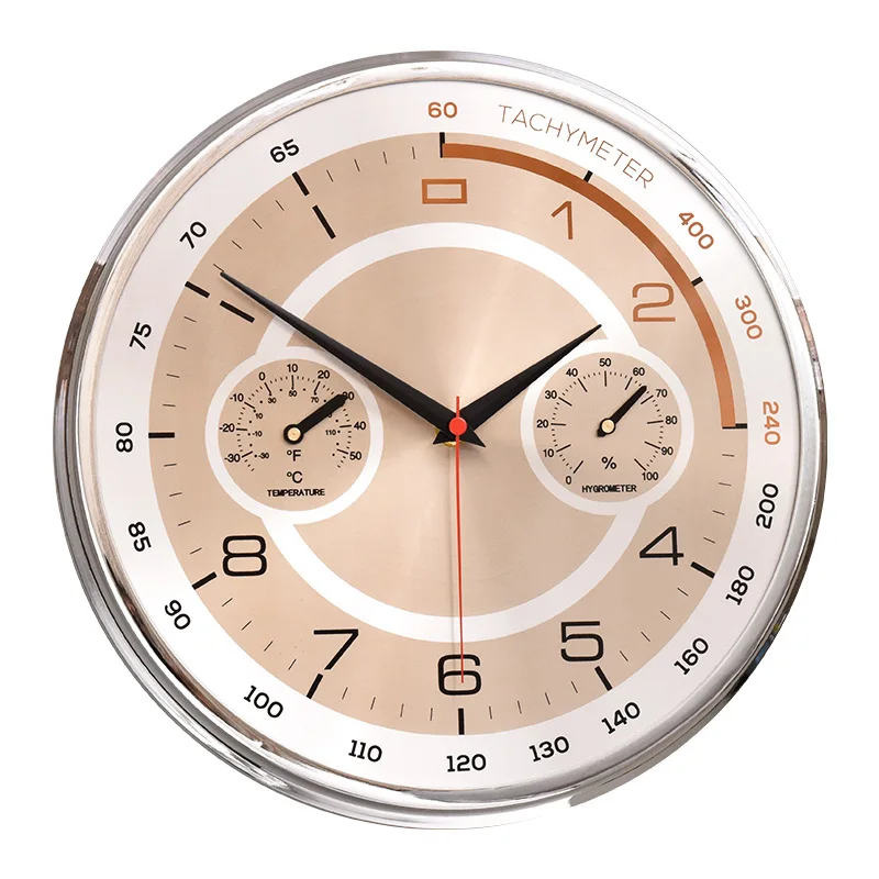 Light Temperature and Humidity Mute Wall Clock Simple Metal Atmosphere Clock Watch Gold  