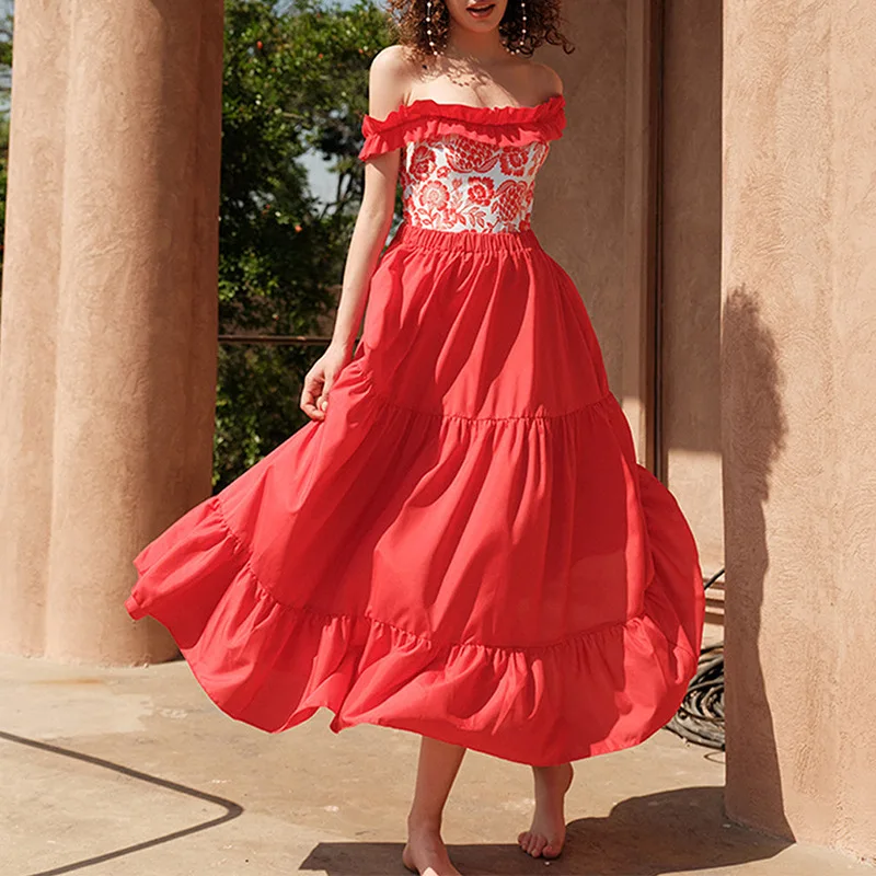 Women's Beach Vacation Suit Skirt Swimwear Bikini Summer Beach Wear New One-shoulder One-piece Swimsuit Cover Up