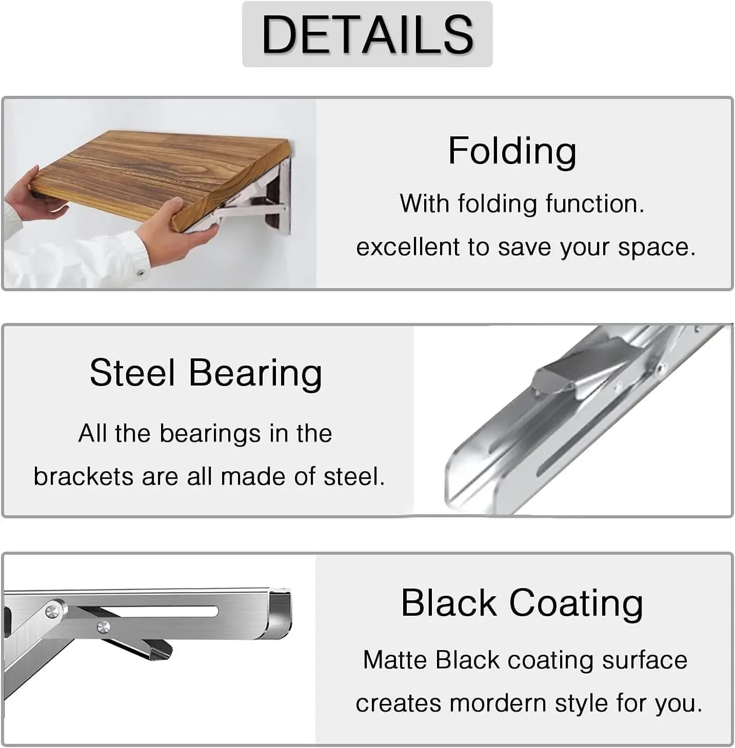 2pc Folding Shelf Brackets Heavy Duty Stainless Steel DIY Wall Mounted Collapsible Furniture Space Saving Garage Workstation